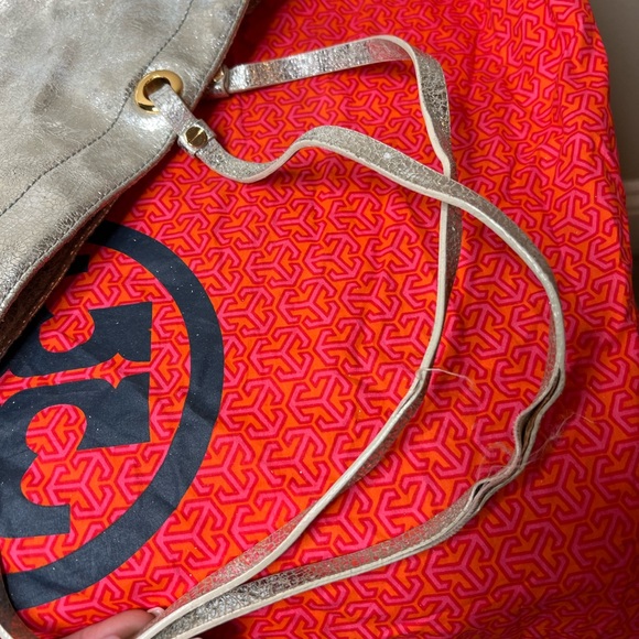 Tory Burch Silver Distressed Metallic Leather Tote - Picture 5 of 5